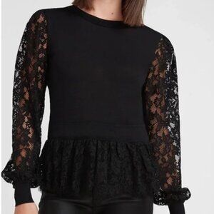 Express Lace Sleeve Crew Neck Sweater XS